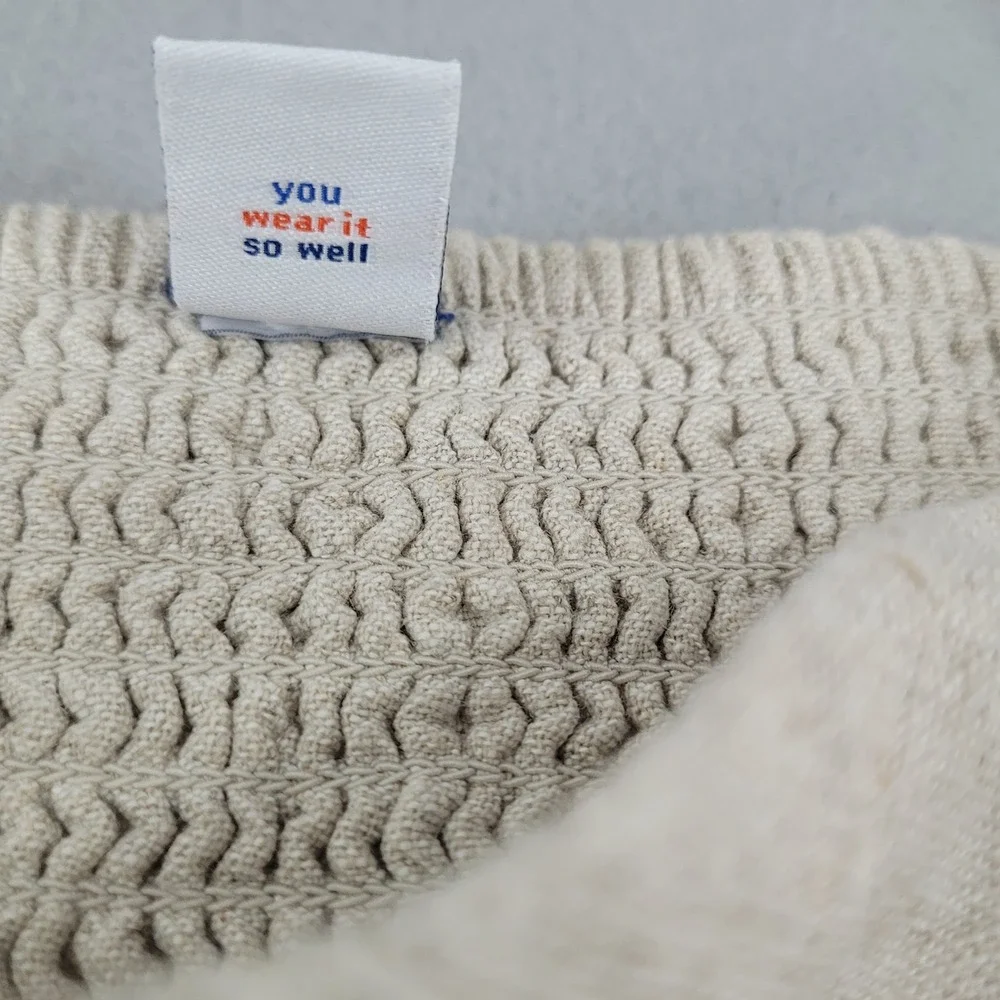 Old Navy Mini Dress Womens L Oatmeal Beige Excellent Linen Blend Smocked Back - Picture 9 of 10